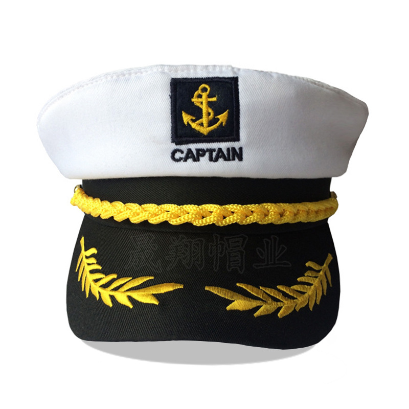 欧美海军帽白色外贸帽子男复古平顶军帽万圣节成人船长水手帽定制