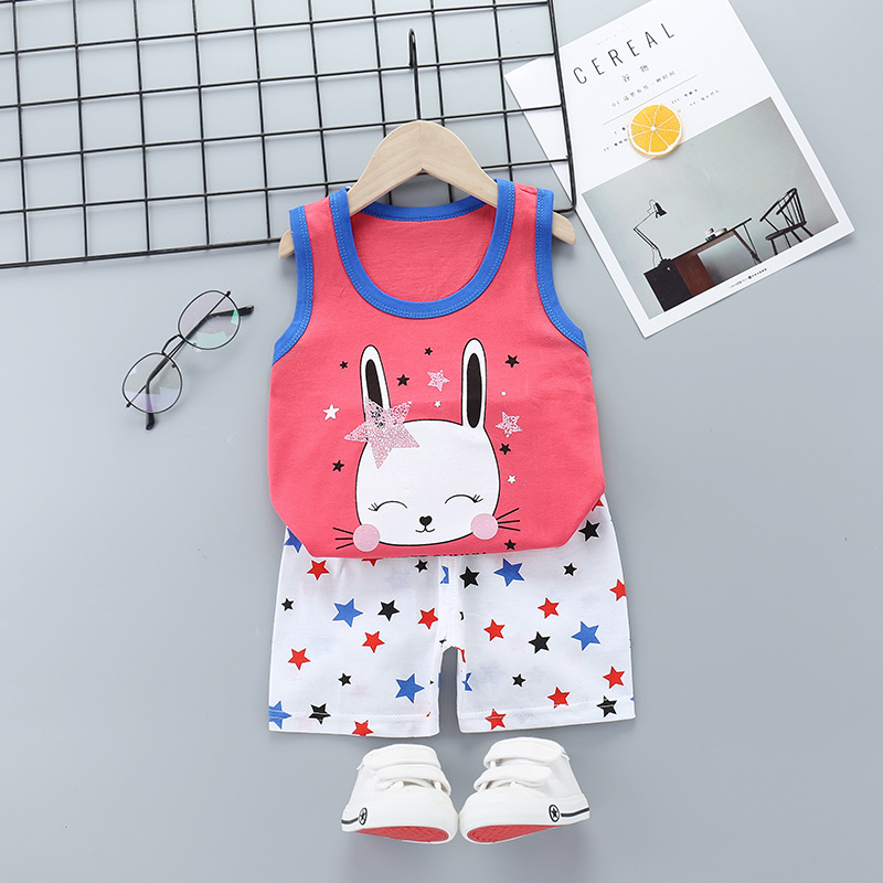 Children's Vest Suit Cotton Summer Boys' Sleeveless Shorts Cotton Korean Style Girls' Sling Baby Children's Clothing Wholesale