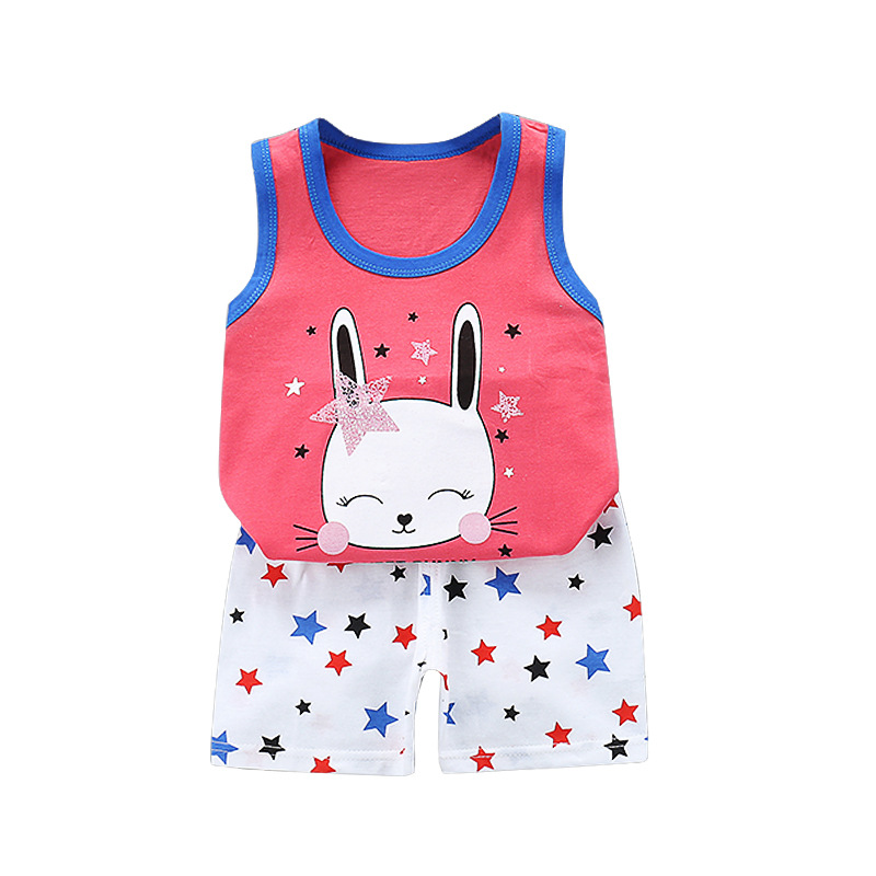 Children's Vest Suit Cotton Summer Boys' Sleeveless Shorts Cotton Korean Style Girls' Sling Baby Children's Clothing Wholesale