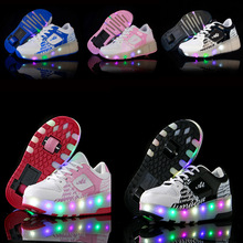 B76学生运动鞋儿童双轮暴走鞋带轮子滑轮鞋中小学生LED闪灯滑冰鞋