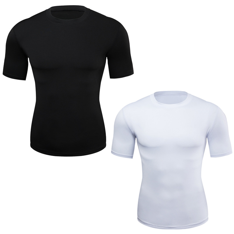 男士紧身训练健身衣 跑步 打球短袖运动服 亚马逊弹力速干衣T恤衫
