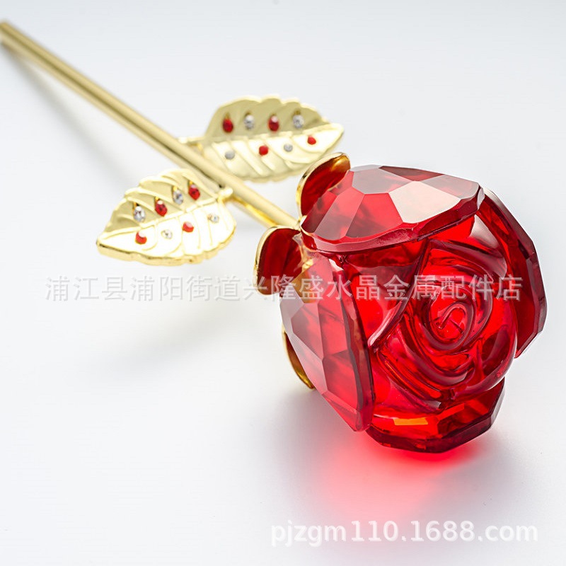 情人节礼物创意礼品工艺品金属水晶玫瑰花可带花瓶送女友优惠