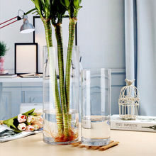 水培玻璃透明富贵竹花瓶摆件客厅插花欧式简约大号水养直筒瓶特大