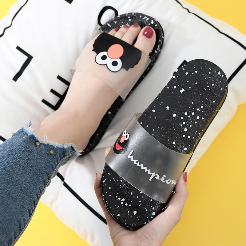 Xingang Style Joint Famous Sesame Street Slippers Women's Summer Outer Wear Beach Flip-Flops Flat Lazy Holder Chic Cartoon Pattern Fashion