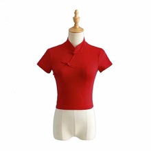 WT534-20春款 韩版修身款小立领复古盘扣旗袍领短袖T恤 衬衫