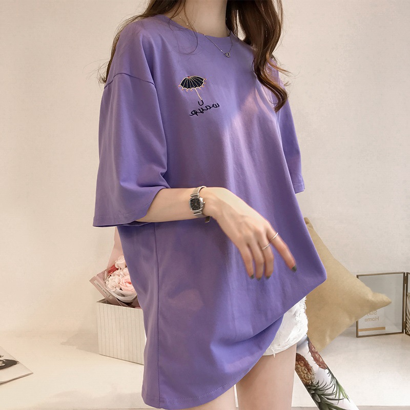 2024 summer new embroidered short-sleeved t-shirt female online influencer same clothes women‘s korean-style versatile mid-length top women
