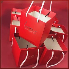 新款正方形手挽袋牛皮纸袋定做印刷红色礼品手提袋糖果包装袋定制