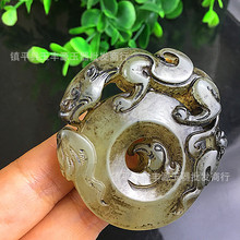 厂家批发古玩玉器收藏仿古岫玉龙凤吊坠玉石挂件福寿岫玉玉壁