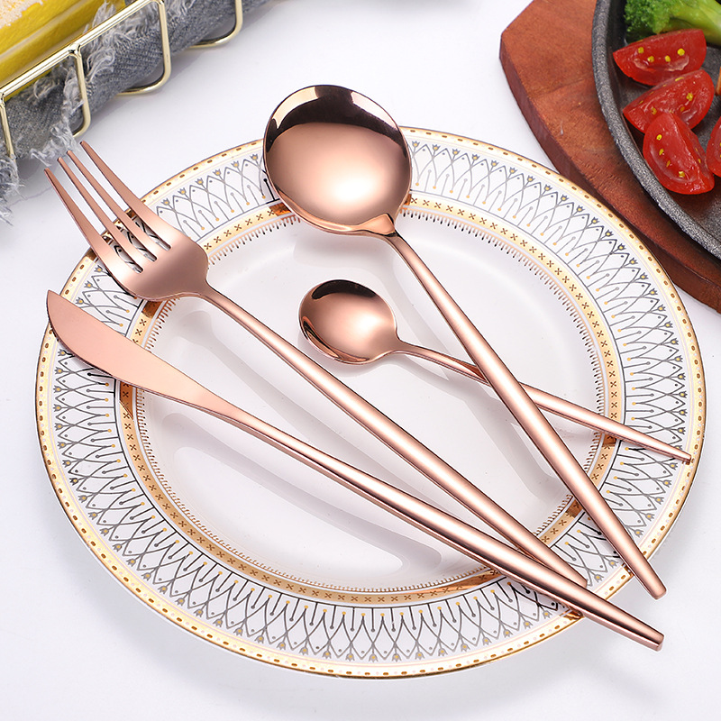 Stainless Steel Knife, Fork and Spoon Set Amazon Tableware Golden Steak Knife and Fork Cross-Border Portuguese Knife, Fork and Spoon Four-Piece Set