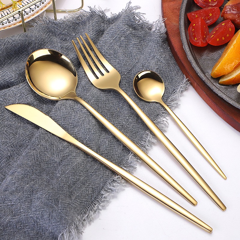 Stainless Steel Knife, Fork and Spoon Set Amazon Tableware Golden Steak Knife and Fork Cross-Border Portuguese Knife, Fork and Spoon Four-Piece Set