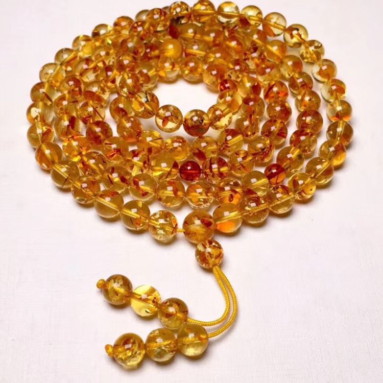 天然琥珀花珀108颗佛珠手串 女士手链波罗的海蜜蜡男女款蜜蜡手链