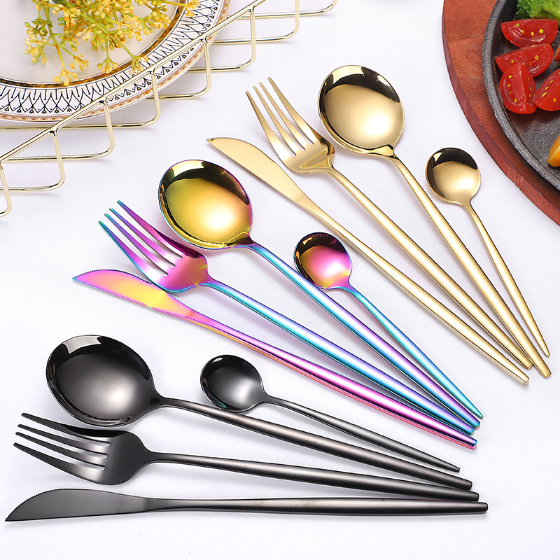 Stainless Steel Knife, Fork and Spoon Set Amazon Tableware Golden Steak Knife and Fork Cross-Border Portuguese Knife, Fork and Spoon Four-Piece Set