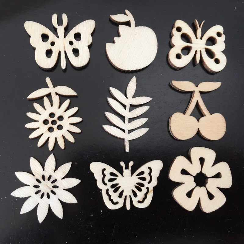 Factory Direct Sales New Products in Stock Wood Piece Thin Decoration Dozens of Styles Diy Material Shape Hollow Mixed Wood Piece