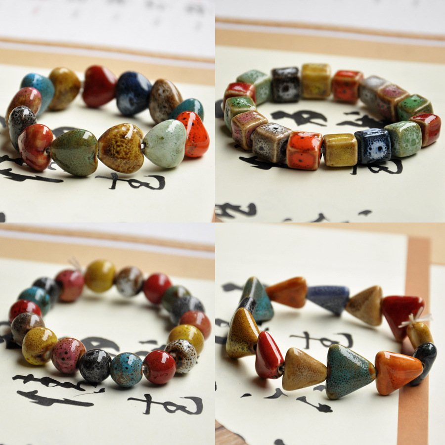 jingdezhen stall ceramic bracelet color glaze porcelain rose beads bracelet female diy handmade forest series plaid pottery shop supply