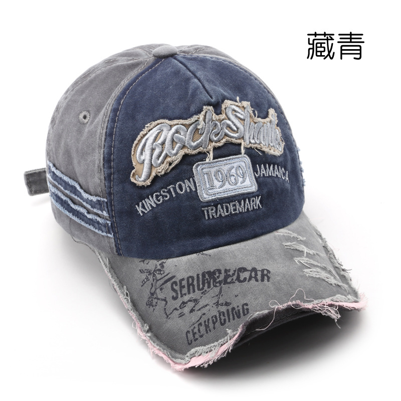 Hat 1969 Vintage Washed Distressed Letters Embroidered Ripped Peaked Cap Trendy Men's Personality Female Sunshade Baseball Cap