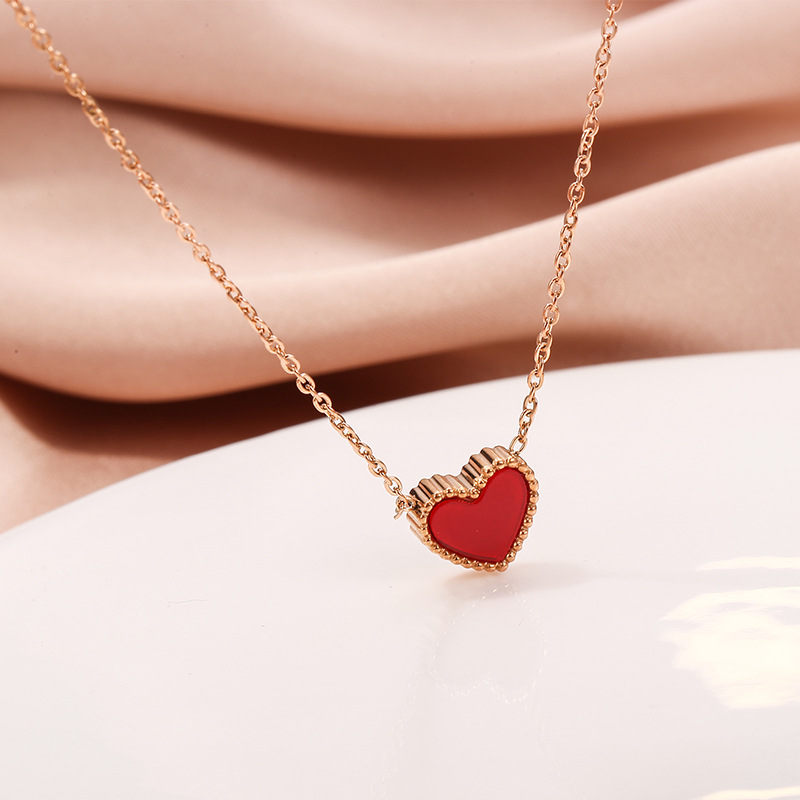 Korean Style Simple Titanium Steel Necklace Female with Hearts Double-Sided Pendant Clavicle Chain Temperament Entry Lux Heart-Shaped Necklace Fashion Ornament