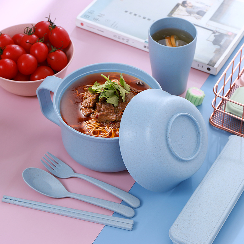 小麦秸秆泡面碗创意学生宿舍饭碗筷叉勺套装家用方便面碗一件代发