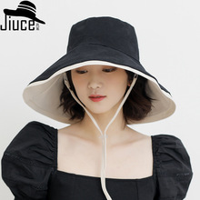 日系新款纯棉双面戴渔夫帽子女士夏季韩版东大门时尚百搭遮阳布帽