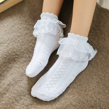 女童花边袜公主袜儿童袜子春秋棉白色蕾丝学生夏季薄款宝宝袜子