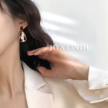韩国东大门设计新款春季豹纹撞色耳环复古时尚几何耳坠耳饰品女