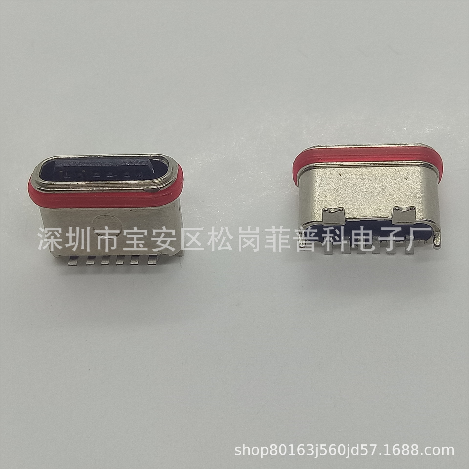 USB立贴TYPE-C 6P 防水母座 锌合金外壳 180度一体式缩口防水贴片