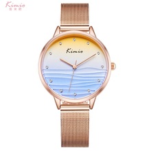 金米欧手表简约渐变色海平面镶钻表盘女士石英表钢带腕表K6409M