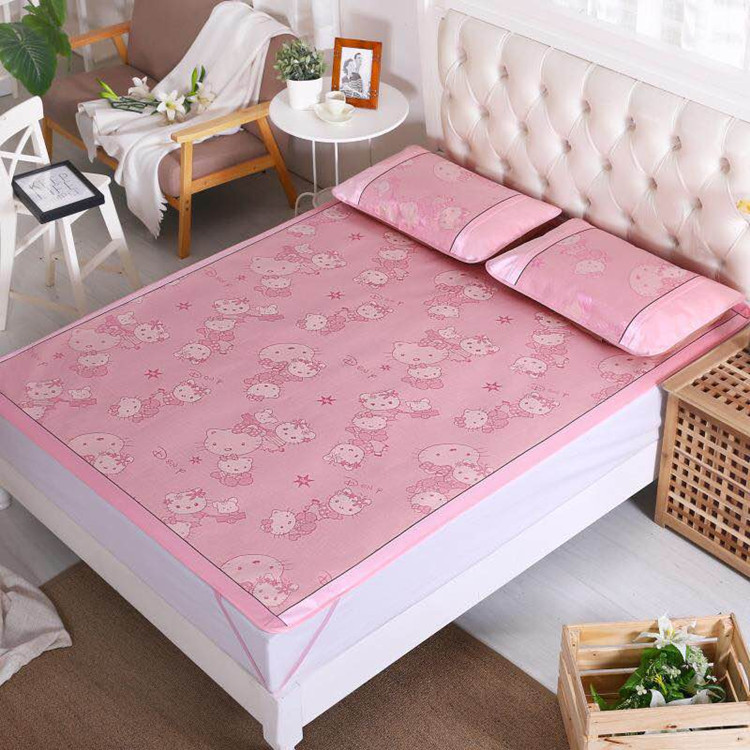 新款印花冰丝凉席三件套席子提花冰丝席礼品批发可学生席一件代发