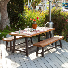 户外实木餐桌 露台庭院咖啡店室外桌椅组合 阳台餐桌公园休闲桌椅