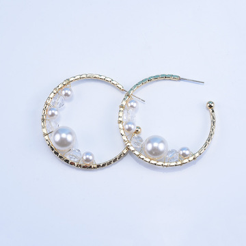 欧美大牌奢华手工珍珠耳环女时尚几何c夸张耳饰韩国气质网红耳饰