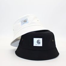 欧美工装反光标潮牌棒球帽黑白纯色棉布平顶盆帽滑板街舞钓鱼帽子