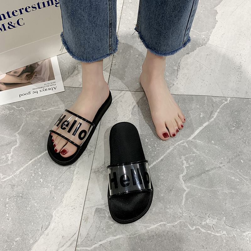 Women's Slippers Summer 2023 New Summer Indoor Non-Slip Bath Net Red Ins Fashion Outerwear Transparent Slippers