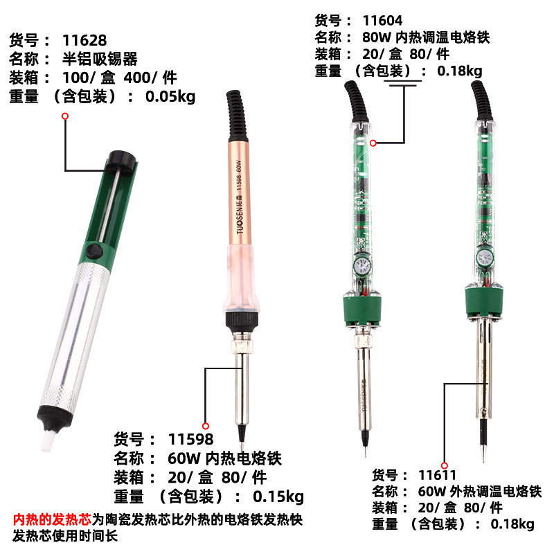 Tuosen Hardware Tools Welding Soldering Iron Plastic Handle Outer Thermoelectric Iron High Temperature High Power Welding Iron Pointed Electric Soldering Iron