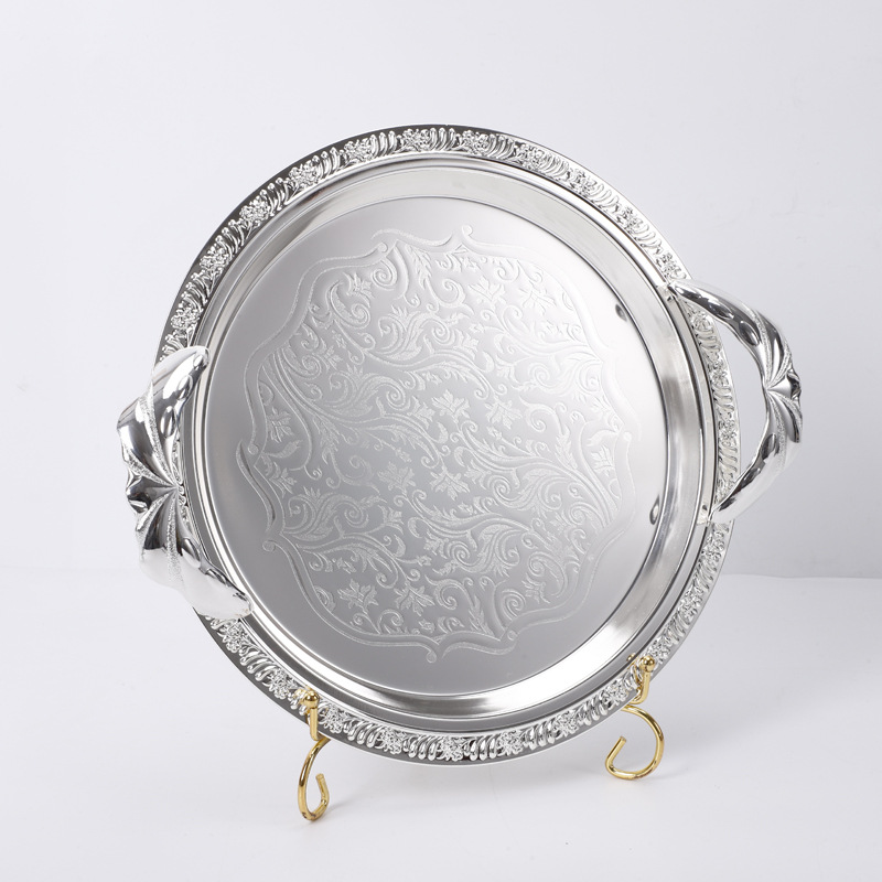 Factory Direct Supply European Fruit Plate Creative Simple Silver Plate Stainless Steel Household Pastoral Plate Wholesale