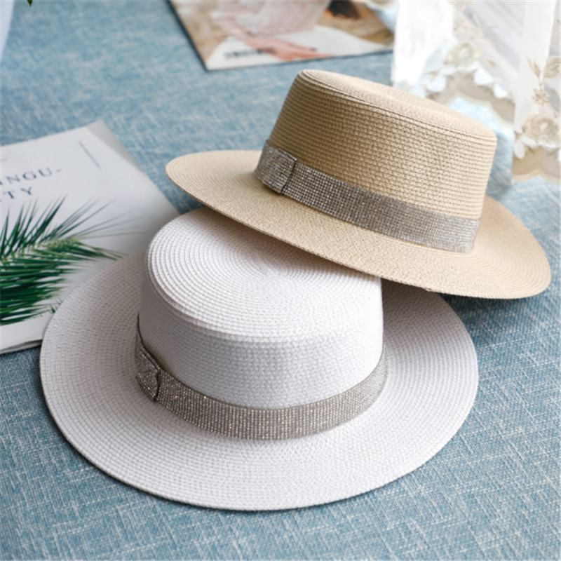 Internet Red Hepburn Style Women's Summer French Style All-Matching Flat Top Jazz Billycock Straw Hat British Retro Sun Protection Sun Hat