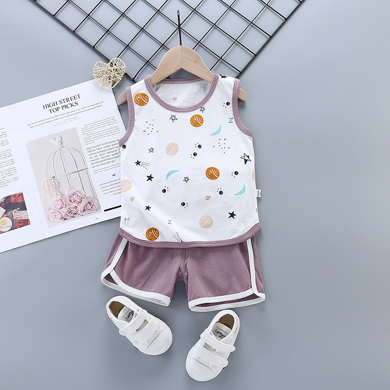 Children's Clothing 2024 Summer New Children's Vest Suit Cotton Foreign Trade Baby Sleeveless Shorts Korean Style Boys' Clothes