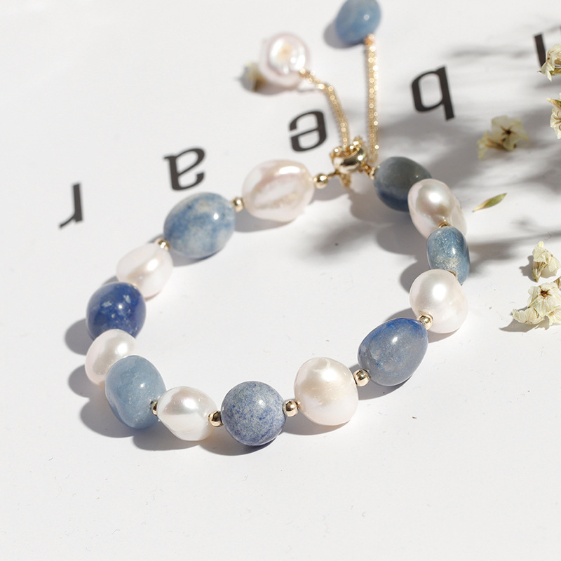 Bado Blue Dongling Crystal Bracelet Freshwater Pearl Crystal Bracelet Female Korean Simple Personalized Bracelet Bracelet Female
