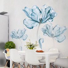 GS9074创意北欧蓝花墙贴沙发卧室房间温馨背景墙装饰贴纸自粘贴画