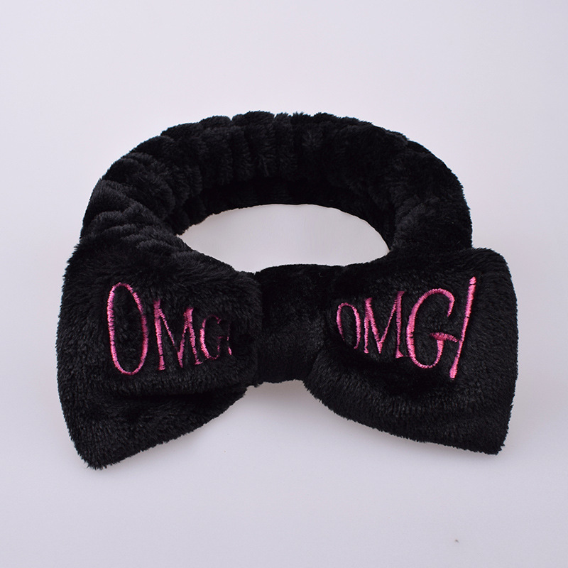 Letter Bow OMG Flannel Hair Band Korean Style Women's Washing Face Hair Band Makeup Mask Headband Hair Accessories