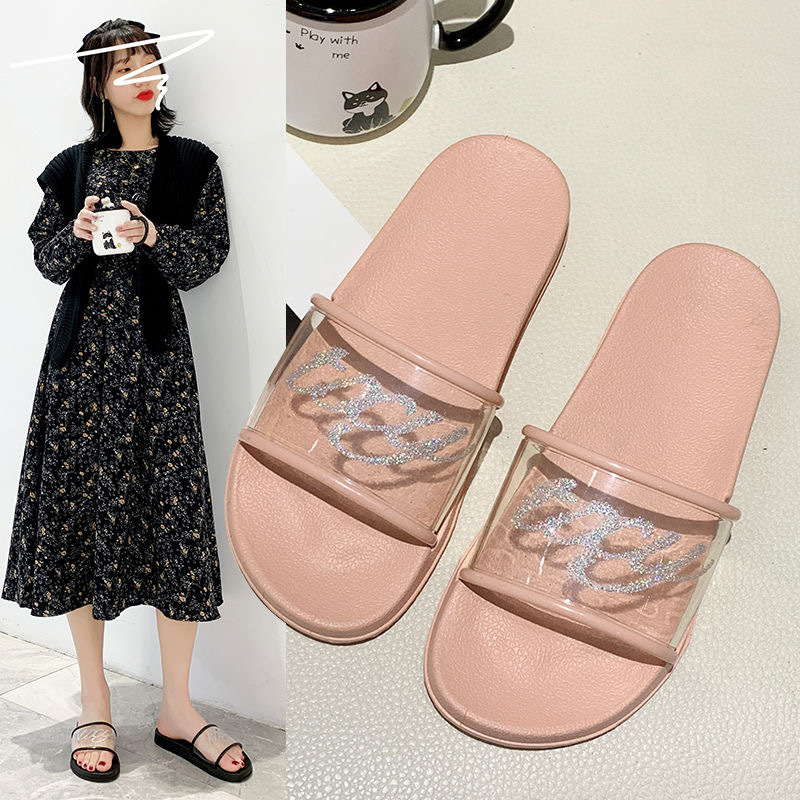 Women's Slippers Summer 2023 New Summer Indoor Non-Slip Bath Net Red Ins Fashion Outerwear Transparent Slippers