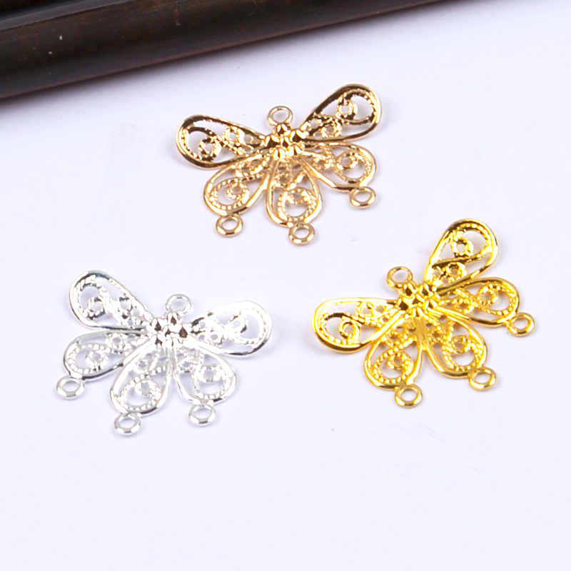 古风花片连接片吊坠纯铜蝴蝶小挂件古装头饰耳饰首饰手工自制材料