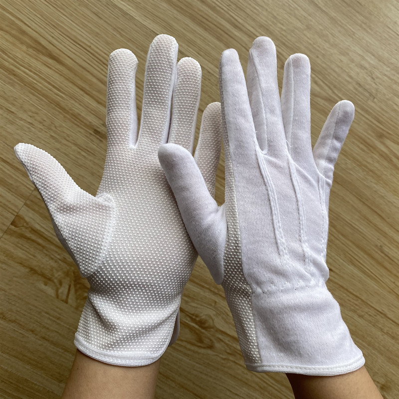 厂家供应棉毛三筋点塑作业手套三筋滴塑礼仪手套白棉作业手套