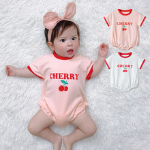 2020春季新款0-3岁女宝宝婴幼儿两色樱桃印花短袖三角哈X6145