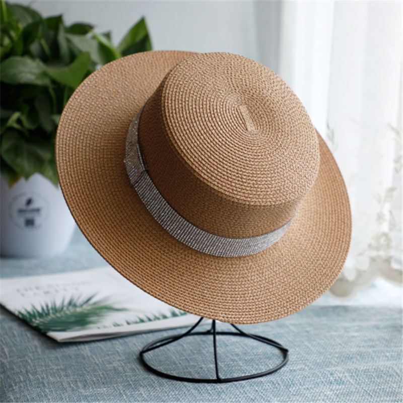 Internet Red Hepburn Style Women's Summer French Style All-Matching Flat Top Jazz Billycock Straw Hat British Retro Sun Protection Sun Hat