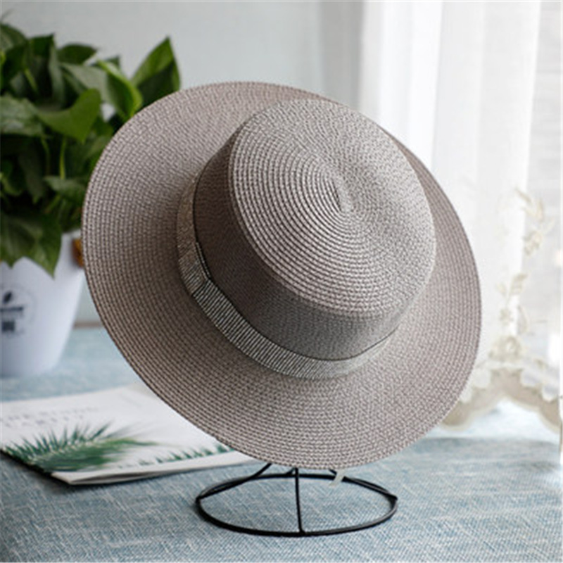 Internet Red Hepburn Style Women's Summer French Style All-Matching Flat Top Jazz Billycock Straw Hat British Retro Sun Protection Sun Hat
