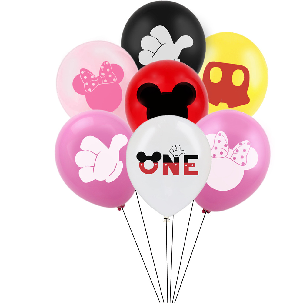 Cross-Border Hot Selling 12-Inch Minnie Printed Rubber Balloons Baby Full-Year Birthday Mickey Theme Party Decoration