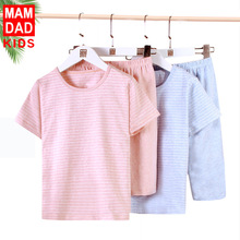 儿童短袖套装莱卡棉男童女童短袖T恤短裤两件宝宝睡衣家居服套装