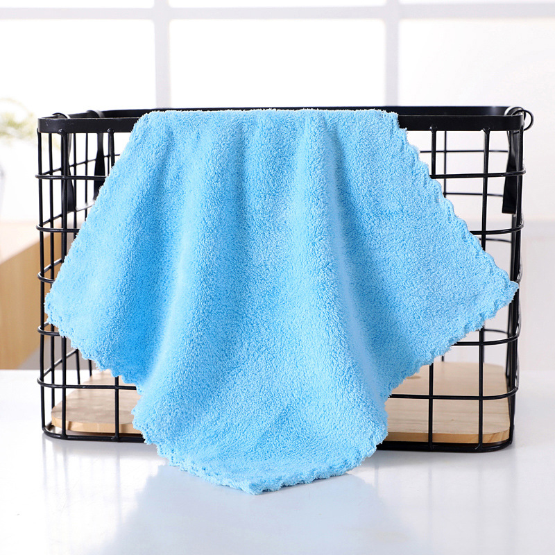 High Density Coral Velvet Plain Color Small Square Towel Skin-Friendly Soft Absorbent Household Children's Hand Wiping Face Cloth Factory Wholesale