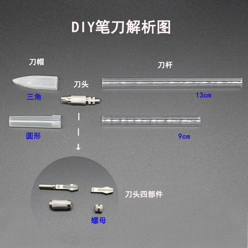 自制流沙笔刀 材料包 diy笔刀配件 刀头刀杆刀帽 刀头配件