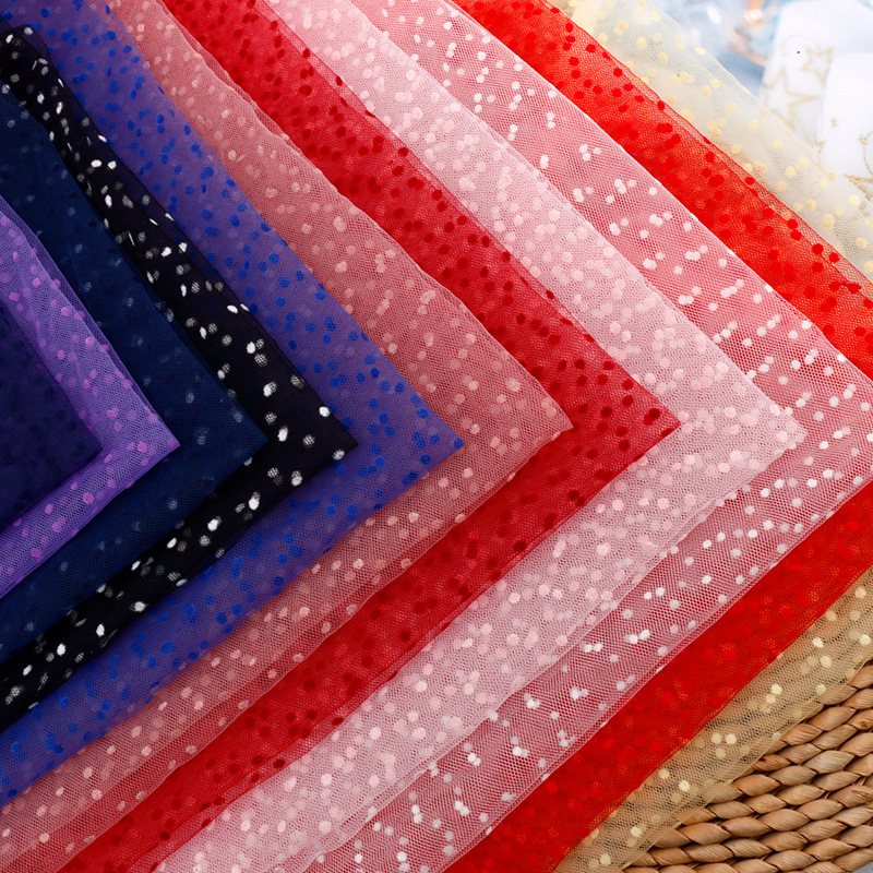 厂家供应 植绒彩色光明点网纱布网眼布 背景布装饰舞台服服装面料