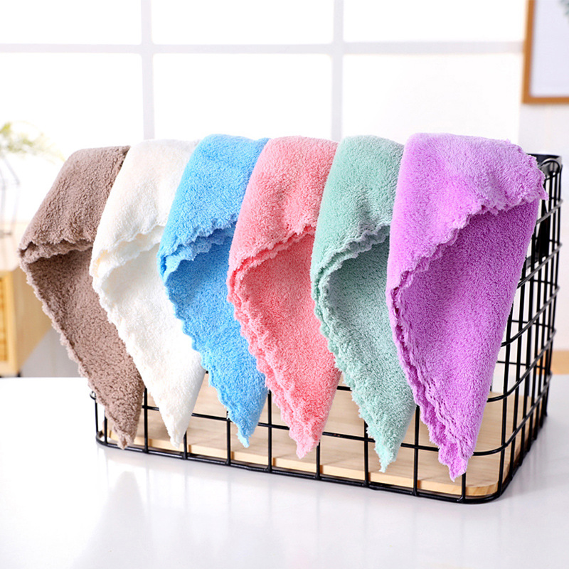 High Density Coral Velvet Plain Color Small Square Towel Skin-Friendly Soft Absorbent Household Children's Hand Wiping Face Cloth Factory Wholesale